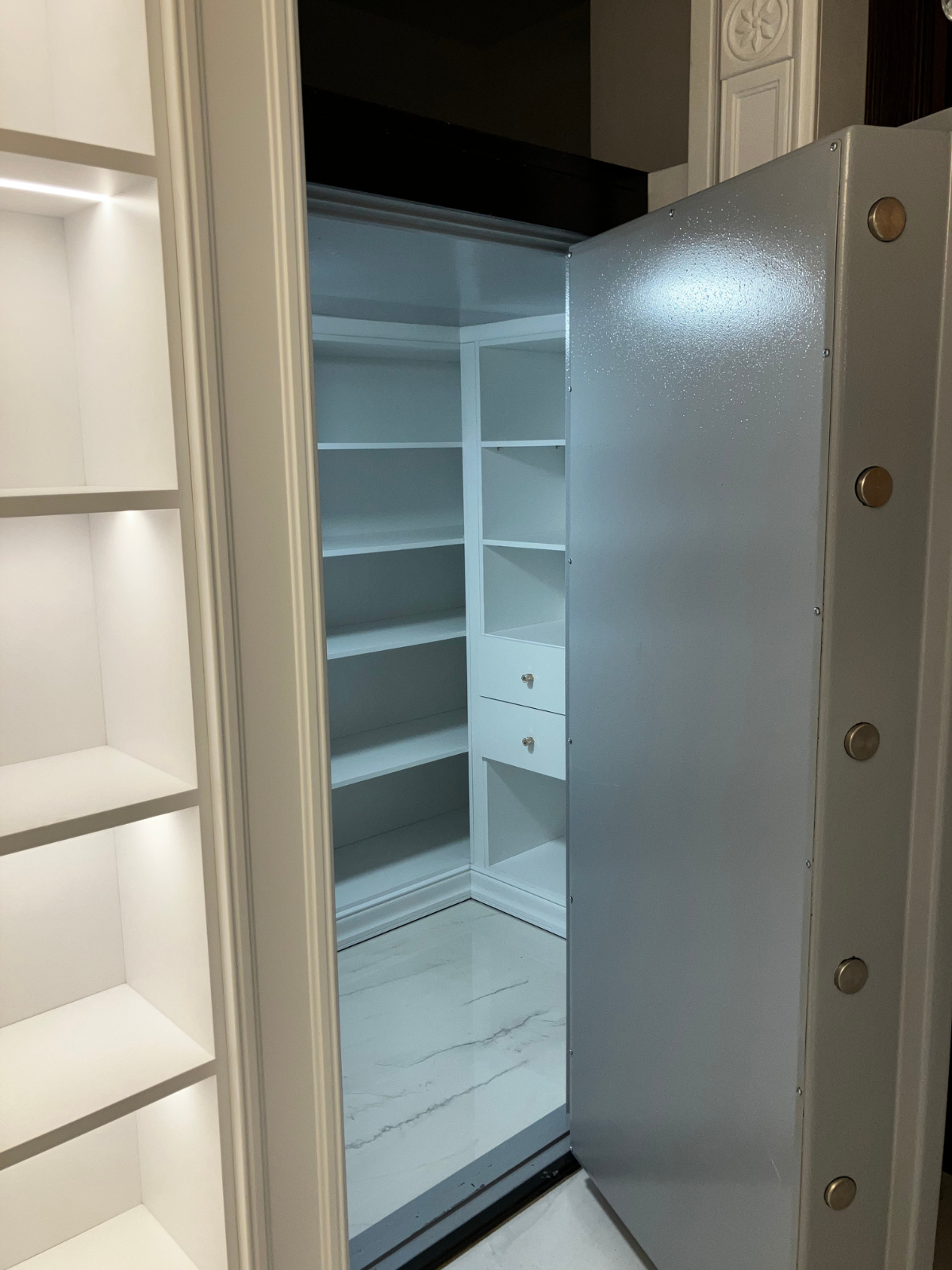 Private estate fortified safe room, concealed entry, custom hardwood shelving, Hashim Engineering Jordan, view 4